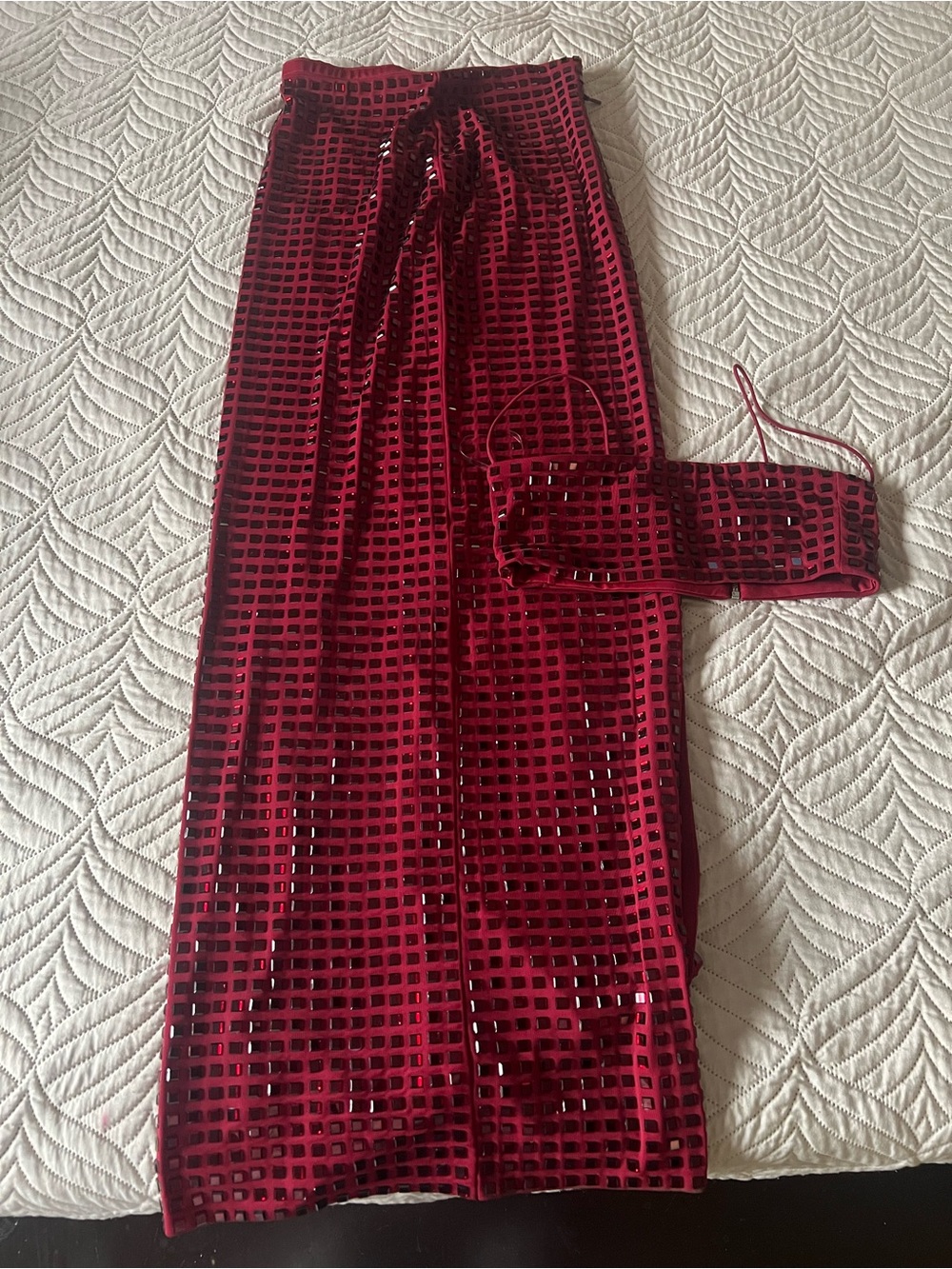 Burgundy Sequin Two-Piece Maxi Skirt Set - Picture 4 of 4